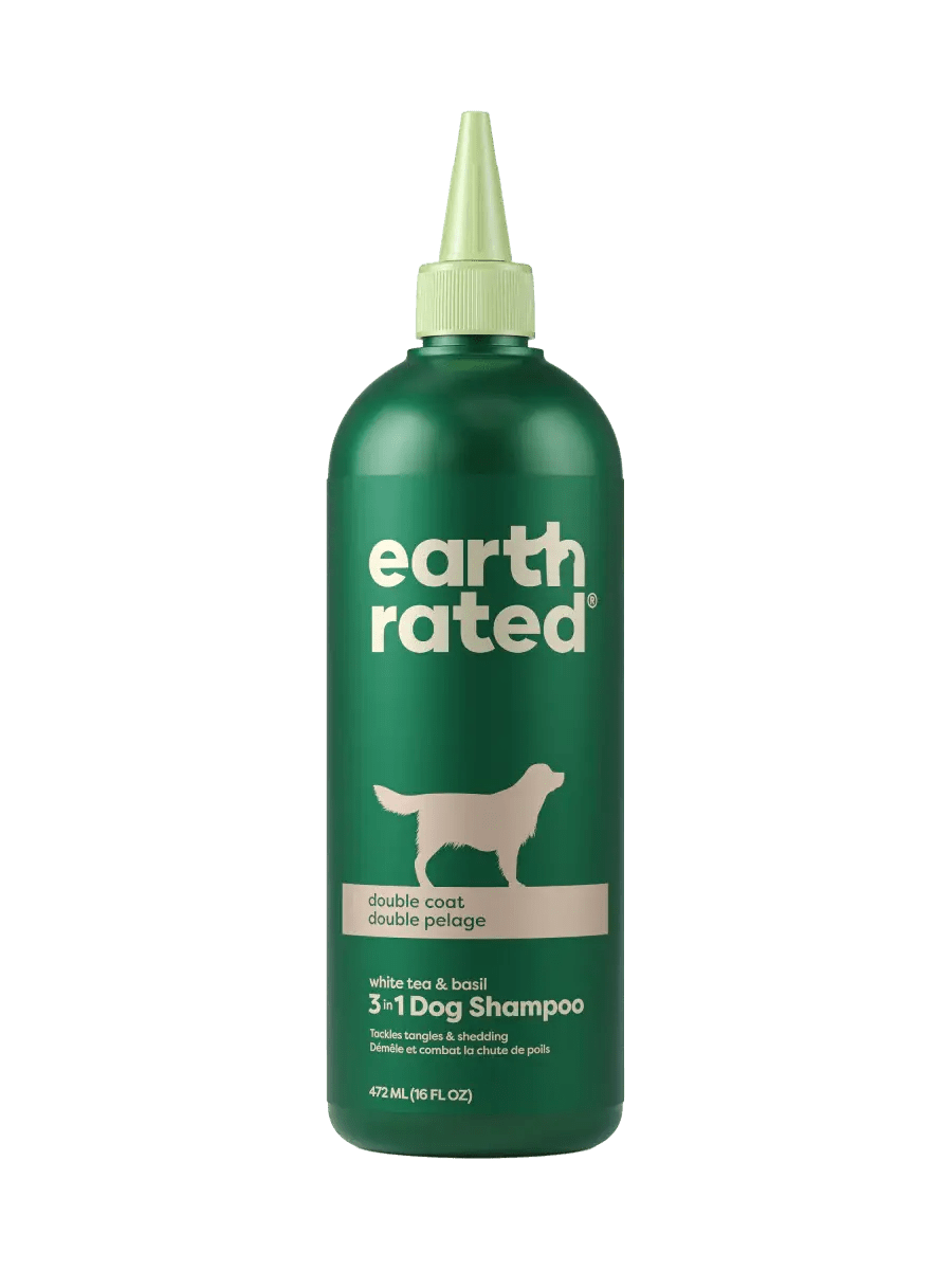 Earth rated double coat dog shampoo 3 in 1 white tea & basil 16oz