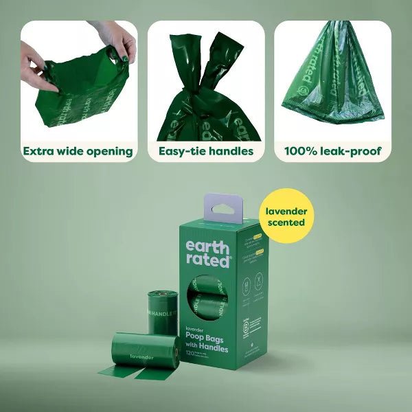 Earth rated lavender poop bags with handles 120 count