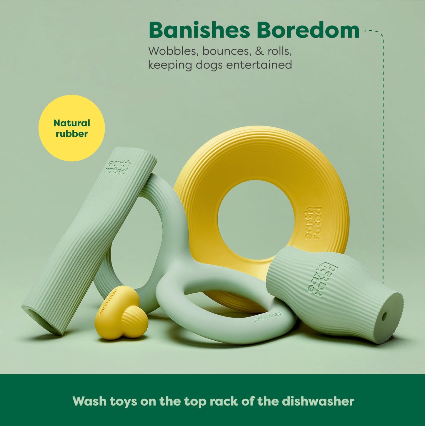 Earth Rated Treat Dispensing Dog Toys, Enrichment Toy for Adult and Puppy Dogs, Slow Feeder, Dishwasher and Freezer - Safe, Natural Rubber, Large, Green