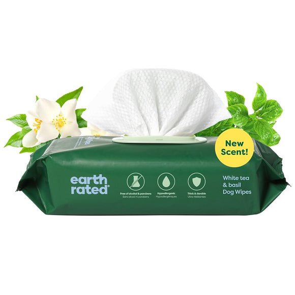 Earth rated white tea and basil grooming wipes 100 count