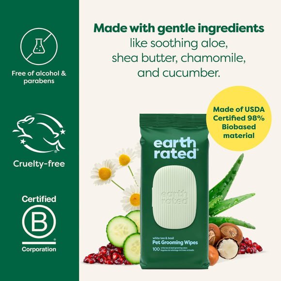 Earth rated white tea and basil grooming wipes 100 count
