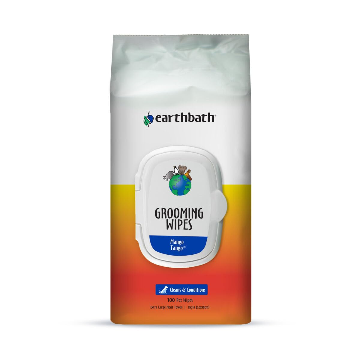 earthbath Mango Tango Grooming Wipes - Dog Wipes for Paws and Butt - Best Pet Wipes for Dogs & Cats - 100 Count - wipe - 602644022242