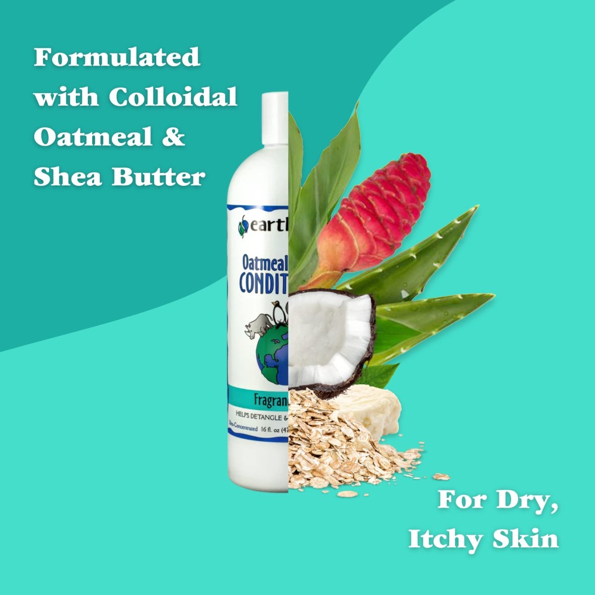 earthbath Oatmeal & Aloe Conditioner for Dog Allergies and Itching - Dry Skin - Fragrance Free - 16 oz - conditioner - 602644021412