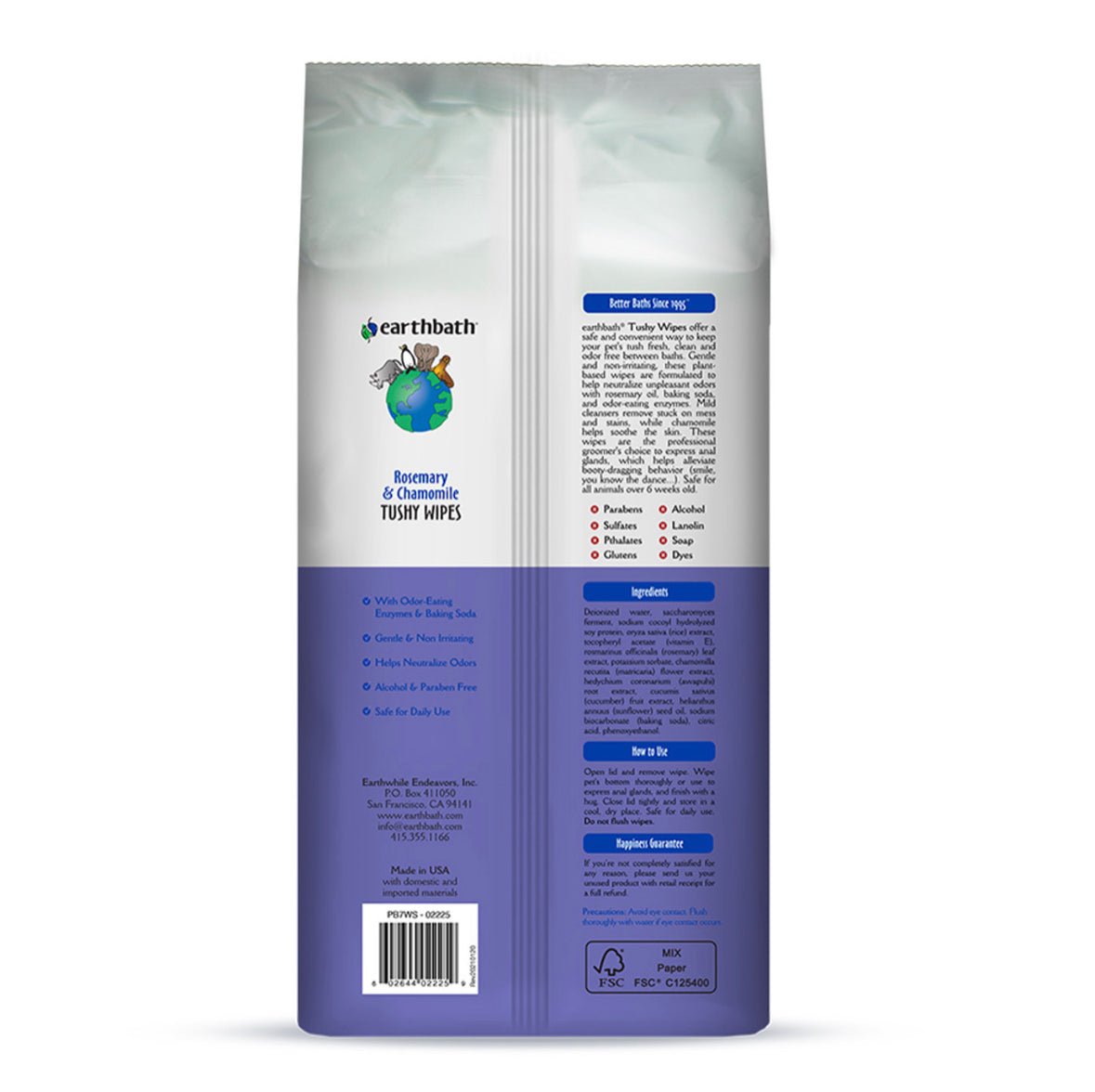 Earthbath Tushy Rosemary & Chamomile Pet Wipes