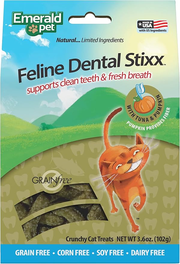 Emerald pet feline dental stixx cat treats 3.6oz tuna pumpkin