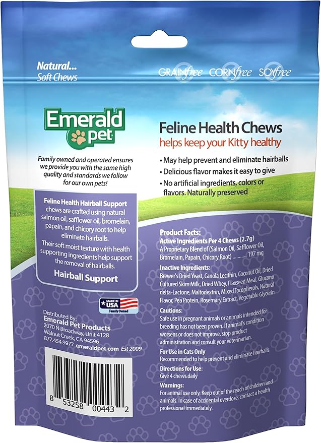 Emerald pet feline health chews - hairball 2.5 oz