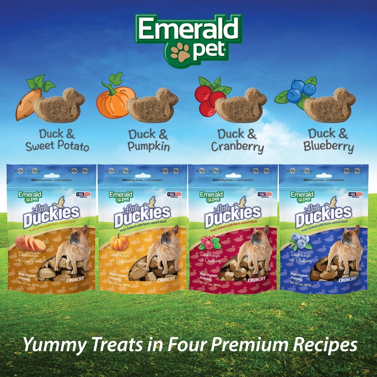 Emerald Pet Little Duckies Crunchy Natural Roasted Duck Dog Treats, Made in USA - 853258004241