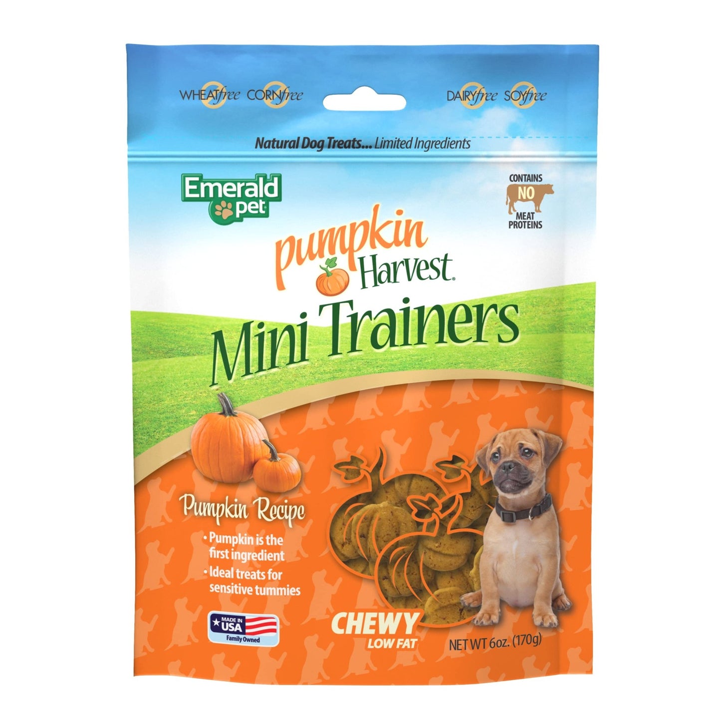 Emerald Pet Pumpkin Mini Trainers Dog Treats, 6 oz - Support Healthy Digestion, Allergen - Friendly, Vegetarian, Low - Fat, Grain Free, Made in USA