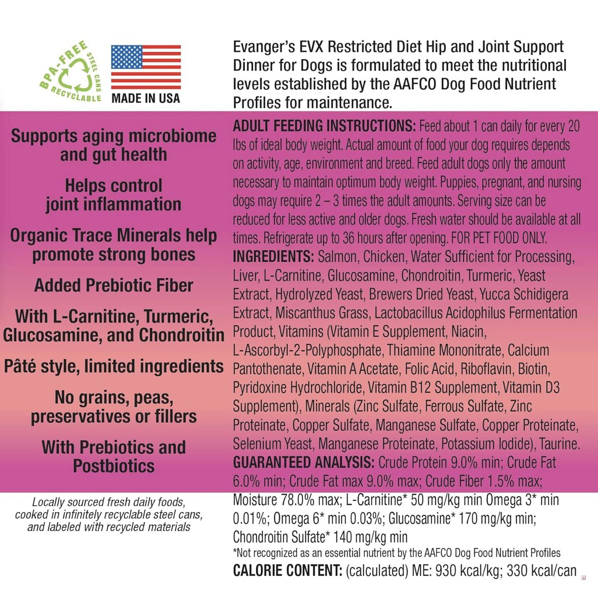 Evanger's EVX Restricted Diet: Hip and Joint and Senior Support Canned Dog Food 12.5oz