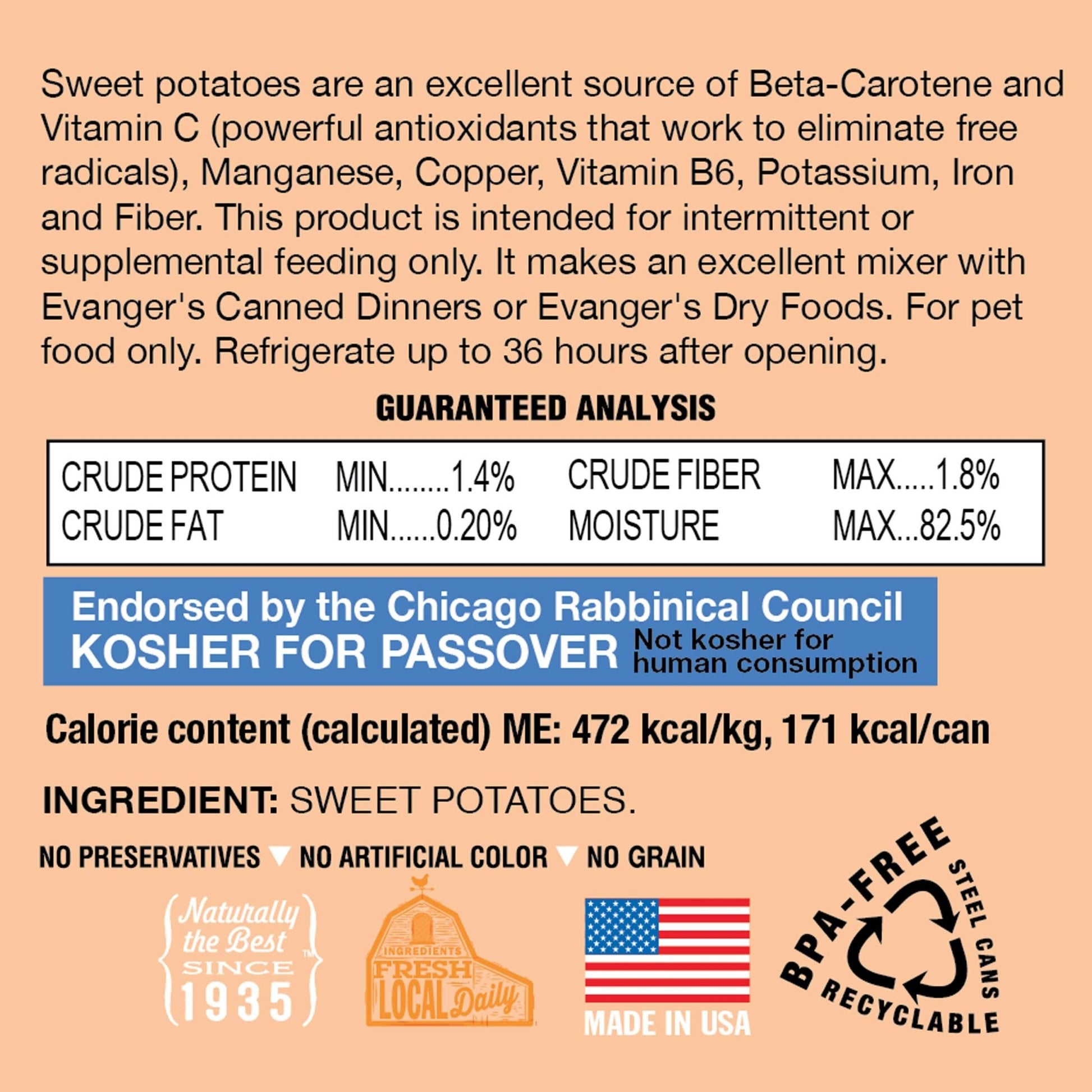 Evanger'S Grain - Free Sweet Potato For Dogs & Cats - 12.5 Oz Cans