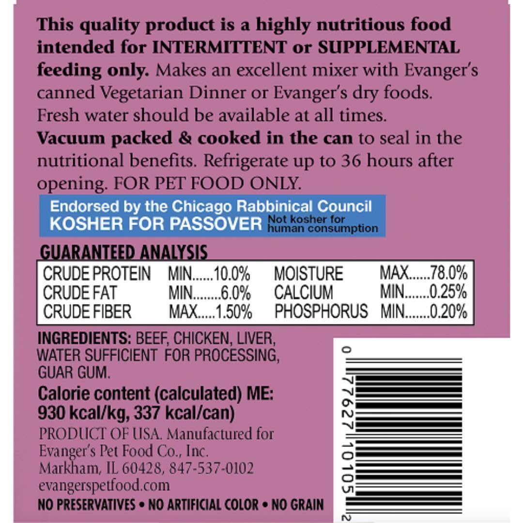 Evanger's Heritage Classic Beef with Chicken & Liver JUMBO for Dogs 20.2 oz Can - 077627102059