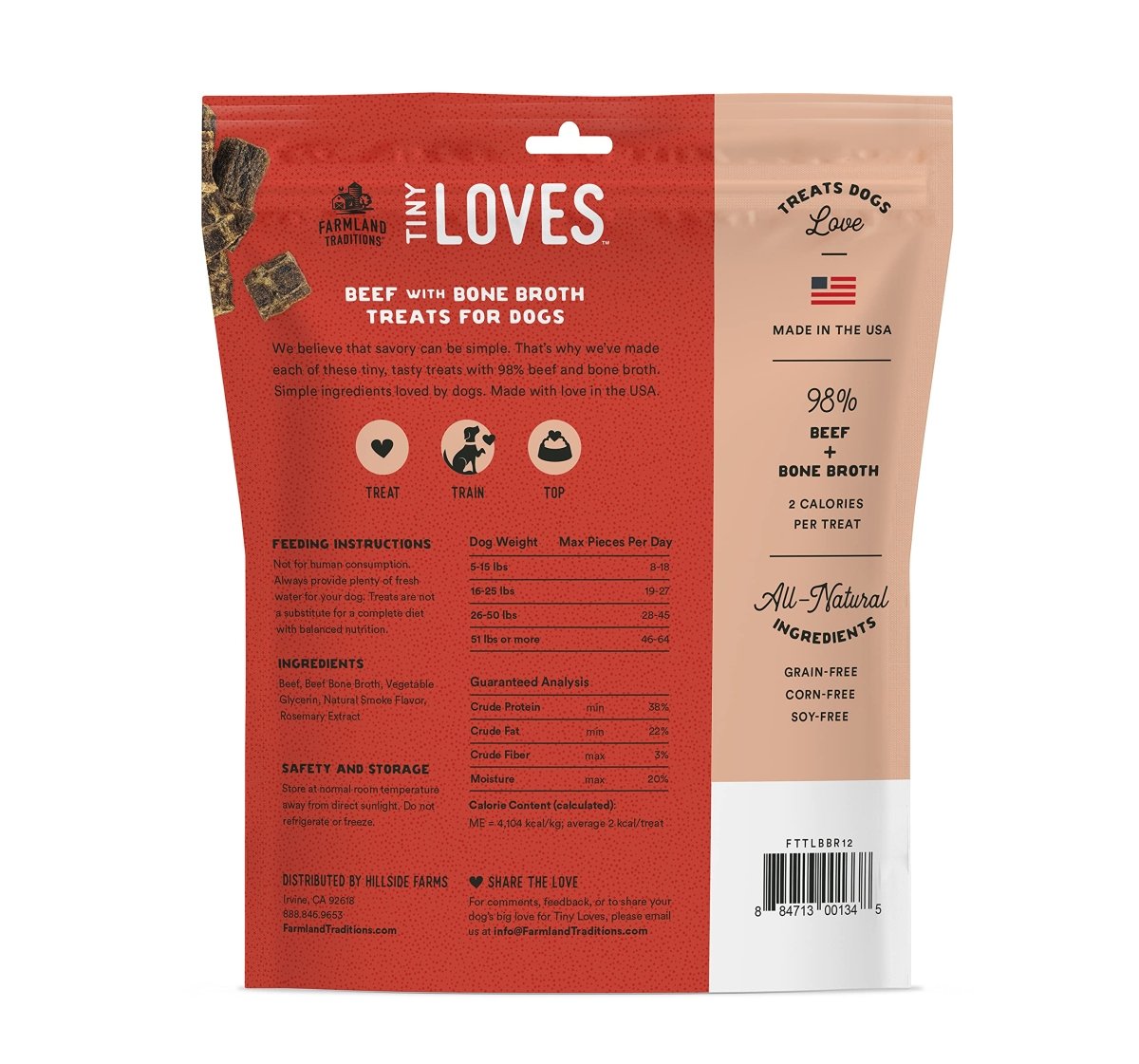 Farmland Traditions Tiny Loves Jerky Trainer Treats for Dogs w/Bone Broth (Beef, 12 oz.) - 884713001345