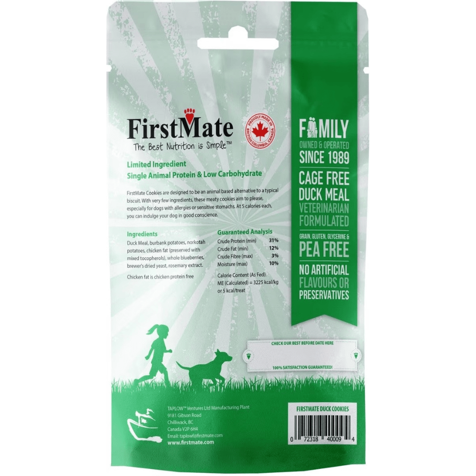 First mate Duck Meal Blueberries grain free cookies dog treats 8oz bag