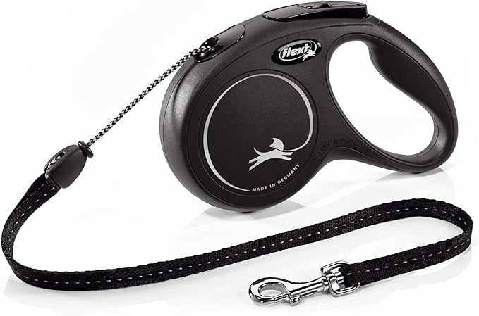 FLEXI New Classic Retractable Dog Leash Cord - Ergonomic - Durable and Tangle Free Pet Walking Leash for Dogs Up to 44 lbs - Medium - Black - 16 ft