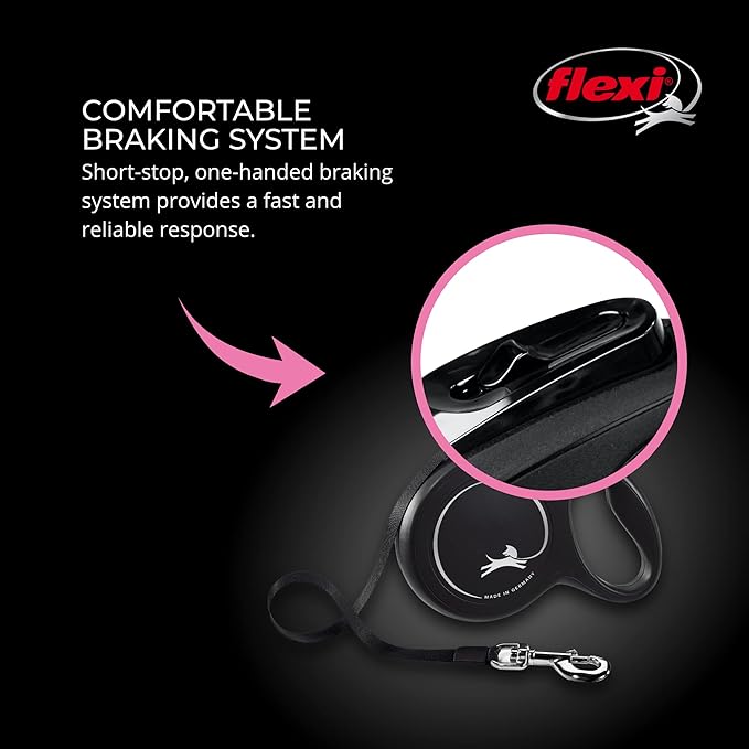 FLEXI New Classic Retractable Dog Leash Cord - Ergonomic - Durable and Tangle Free Pet Walking Leash for Dogs Up to 44 lbs - Medium - Black - 16 ft