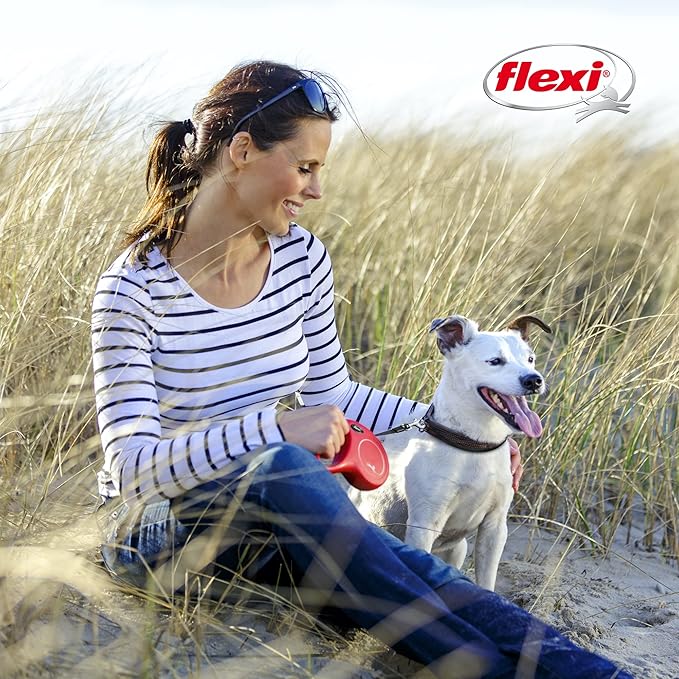 FLEXI New Classic Retractable Dog Leash Cord - Ergonomic - Durable and Tangle Free Pet Walking Leash for Dogs Up to 44 lbs - Medium - Black - 16 ft