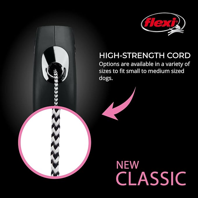 FLEXI New Classic Retractable Dog Leash Cord - Ergonomic - Durable and Tangle Free Pet Walking Leash for Dogs Up to 44 lbs - Medium - Black - 16 ft