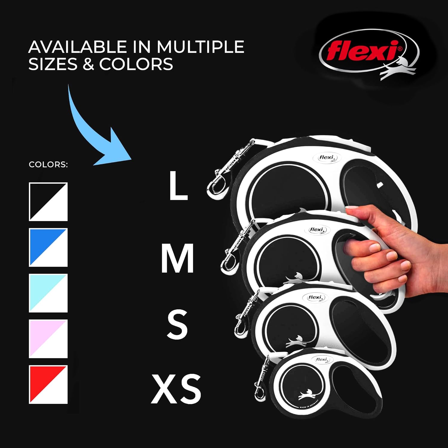 FLEXI New Comfort Retractable Dog Leash Tape - Ergonomic - Durable and Tangle Free Pet Walking Leash for Dogs Up to 55 lbs - Medium - Grey/Black - 16 ft