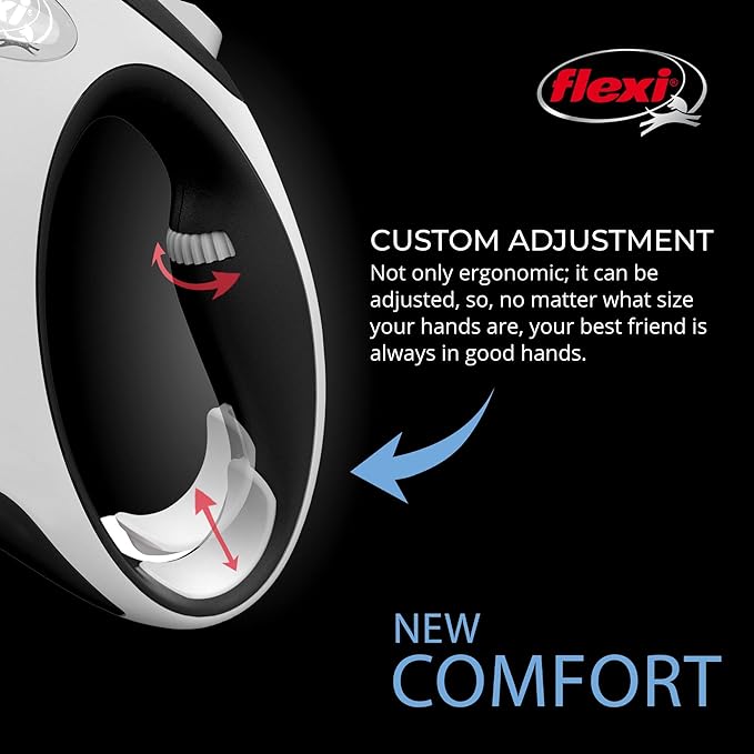 FLEXI New Comfort Retractable Dog Leash Tape - Ergonomic - Durable and Tangle Free Pet Walking Leash for Dogs Up to 55 lbs - Medium - Grey/Black - 16 ft