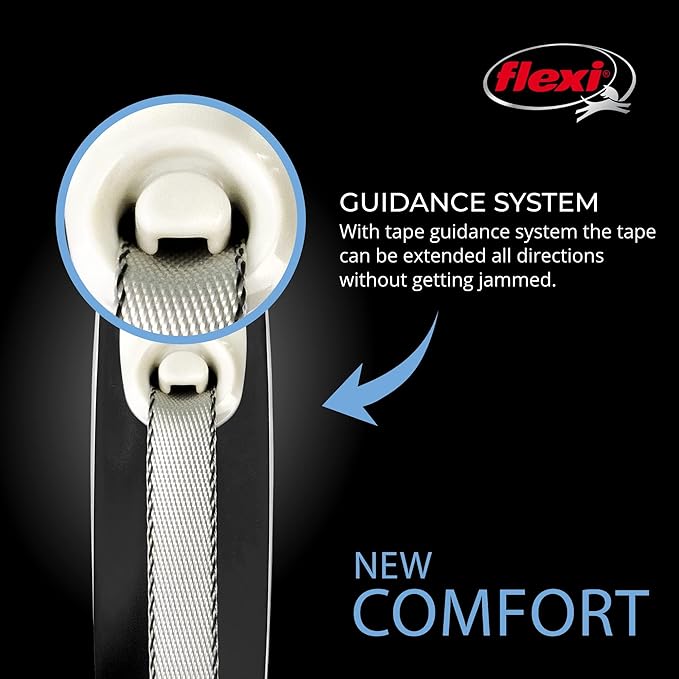 FLEXI New Comfort Retractable Dog Leash Tape - Ergonomic - Durable and Tangle Free Pet Walking Leash for Dogs Up to 55 lbs - Medium - Grey/Black - 16 ft