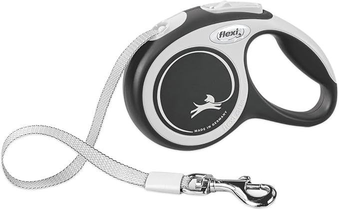 FLEXI New Comfort Retractable Dog Leash Tape - Ergonomic - Durable and Tangle Free Pet Walking Leash for Dogs Up to 55 lbs - Medium - Grey/Black - 16 ft