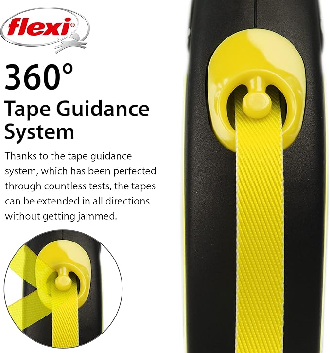 FLEXI New Neon Retractable Reflect Dog Leash Tape - Ergonomic - Durable and Tangle Free Pet Walking Leash for Dogs - Medium - Neon/Black - 16 ft