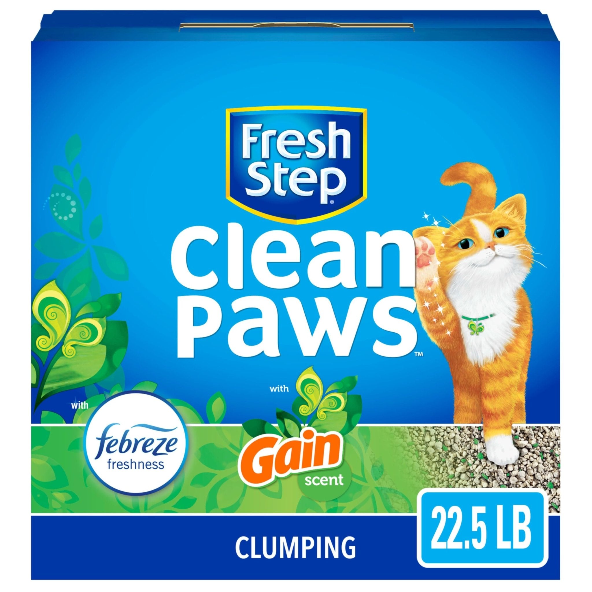 Fresh Step Clean Paws Cat Litter, Clumping Cat Litter With Febreze, Gain Scent 22.5 Pounds