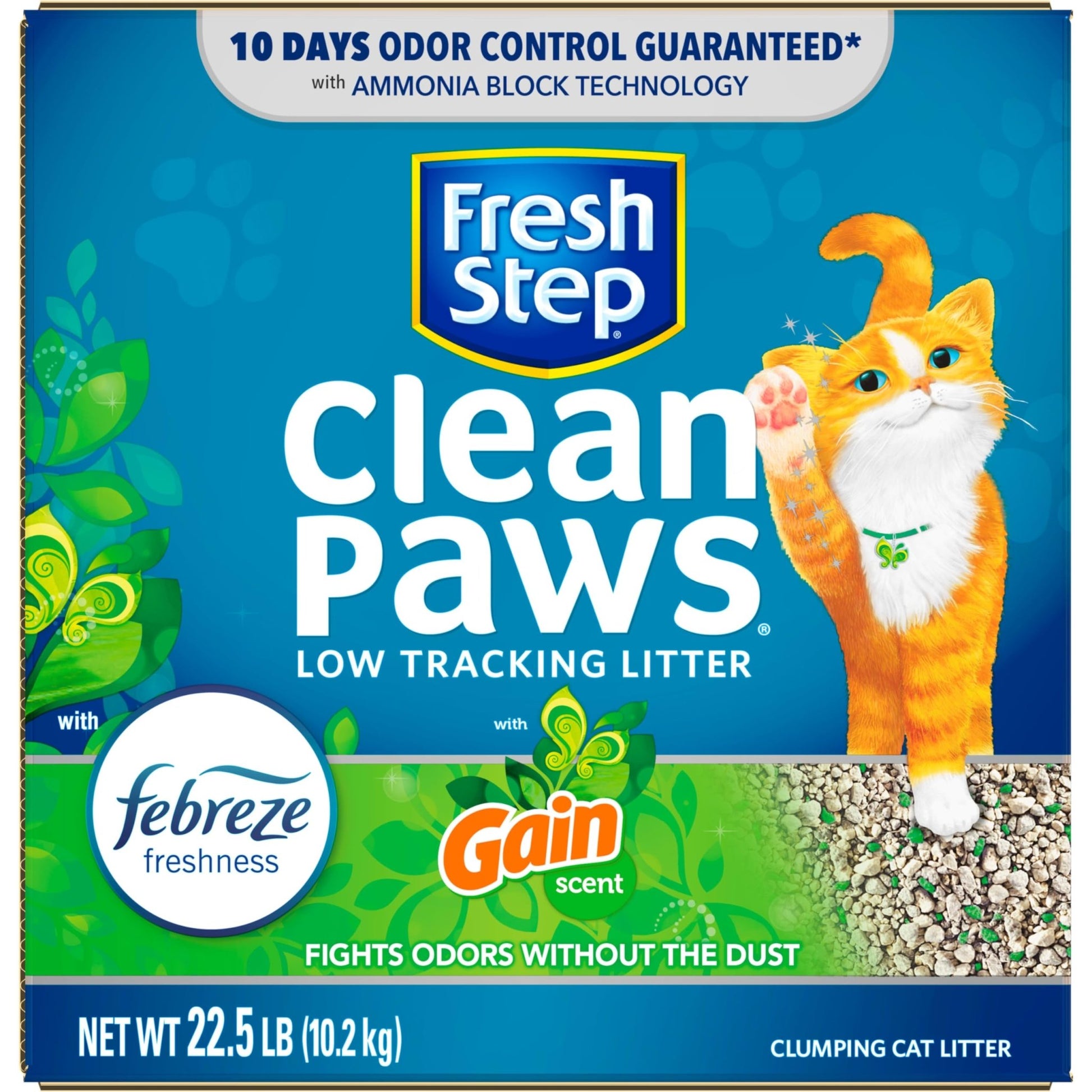 Fresh Step Clean Paws Cat Litter, Clumping Cat Litter With Febreze, Gain Scent 22.5 Pounds