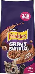 Friskies Gravy Swirlers Chicken & Salmon Flavor Dry Cat Food, 3.15 - lb bag