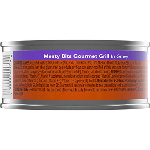 Friskies Purina Meaty Bits Adult Canned Wet Cat Food, Gourmet Grill Gravy, 5.5 Oz Can
