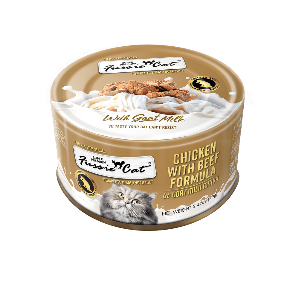 Fussie cat chicken with beef formula canned food 2.47 oz