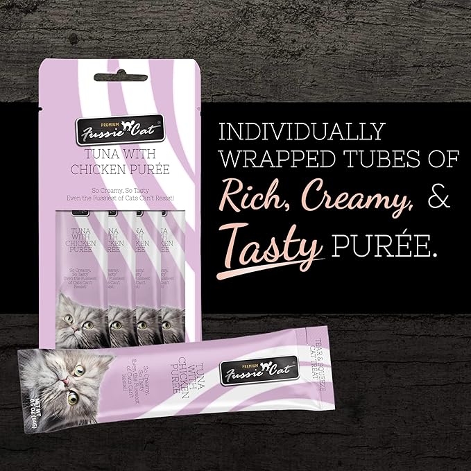 Fussie Cat Tuna with Chicken Purée 4 count single serve tubes