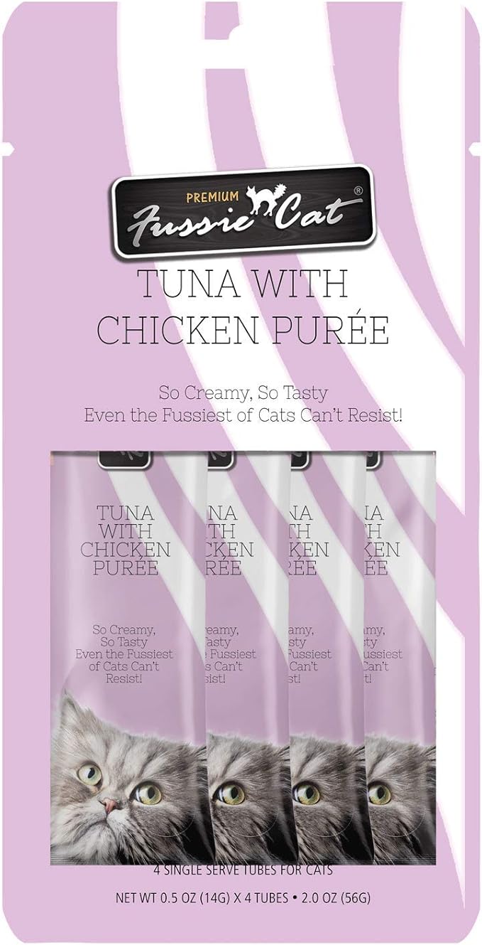 Fussie Cat Tuna with Chicken Purée 4 count single serve tubes