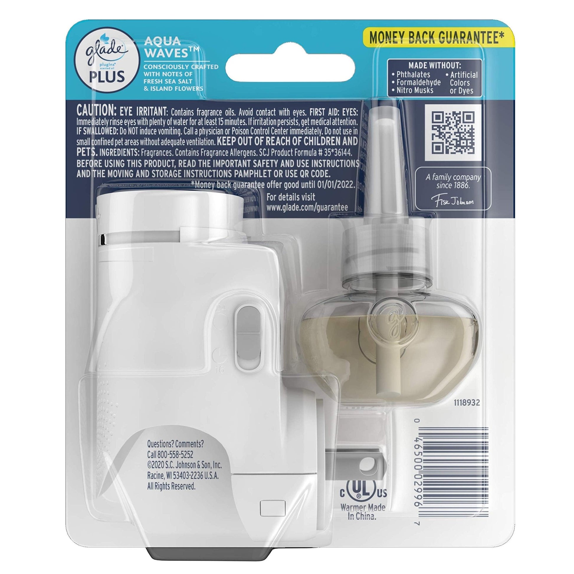 Glade Plugin Plus Air Freshener Starter Kit, Scented Oil For Home And Bathroom, Aqua Waves, 0.67 Fl Oz, 1 Warmer + 1 Refill