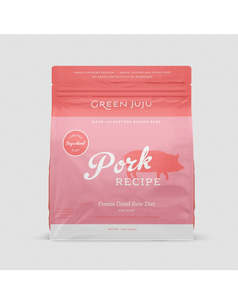 Green juju freeze dried raw diet limited ingredient pork recipe 14oz dog food