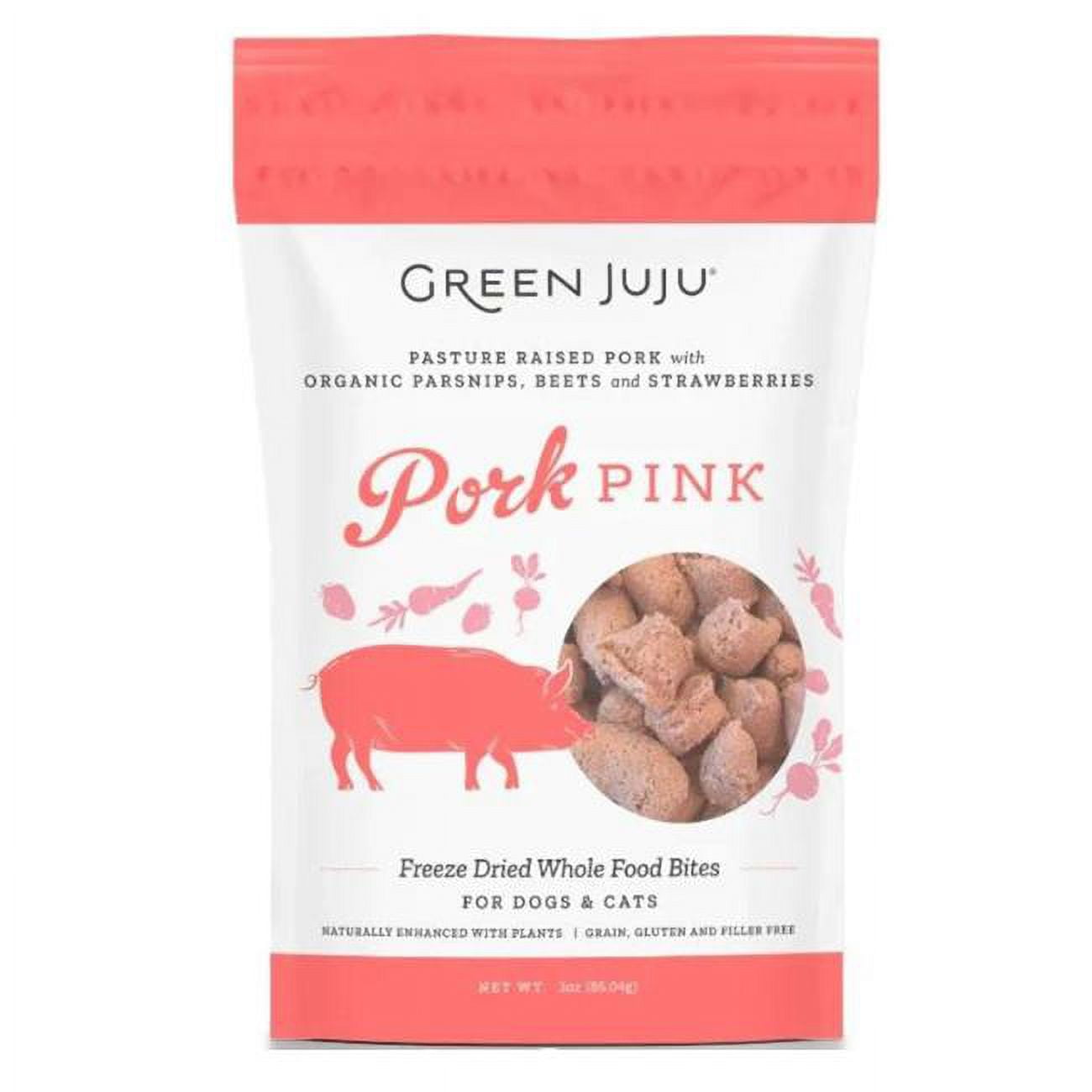 Green juju pork pink freeze dried whole food bites dogs & cats 3oz treats