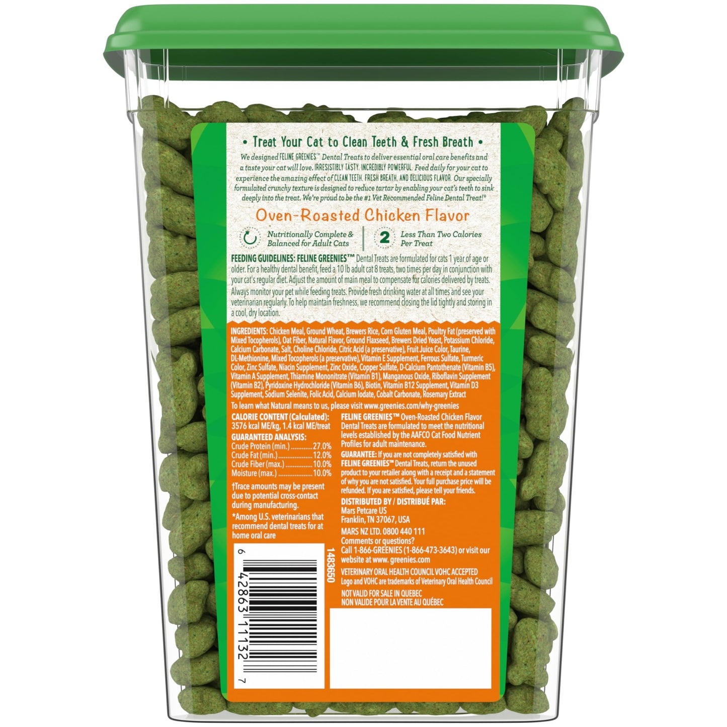 Greenies Feline Adult Dental Cat Treats, Oven Roasted Chicken Flavor, 9.75 oz. Tub