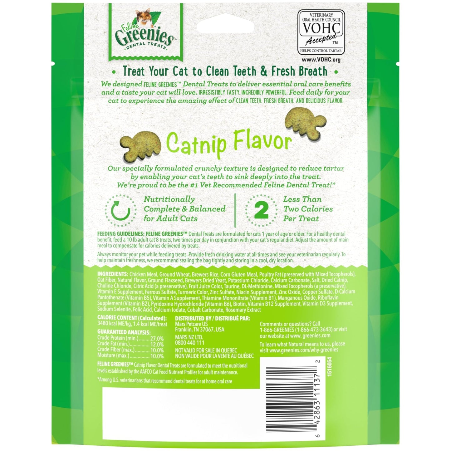 Greenies Feline Adult Natural Dental Care Cat Treats, Catnip Flavor, 4.6 oz. Pouch