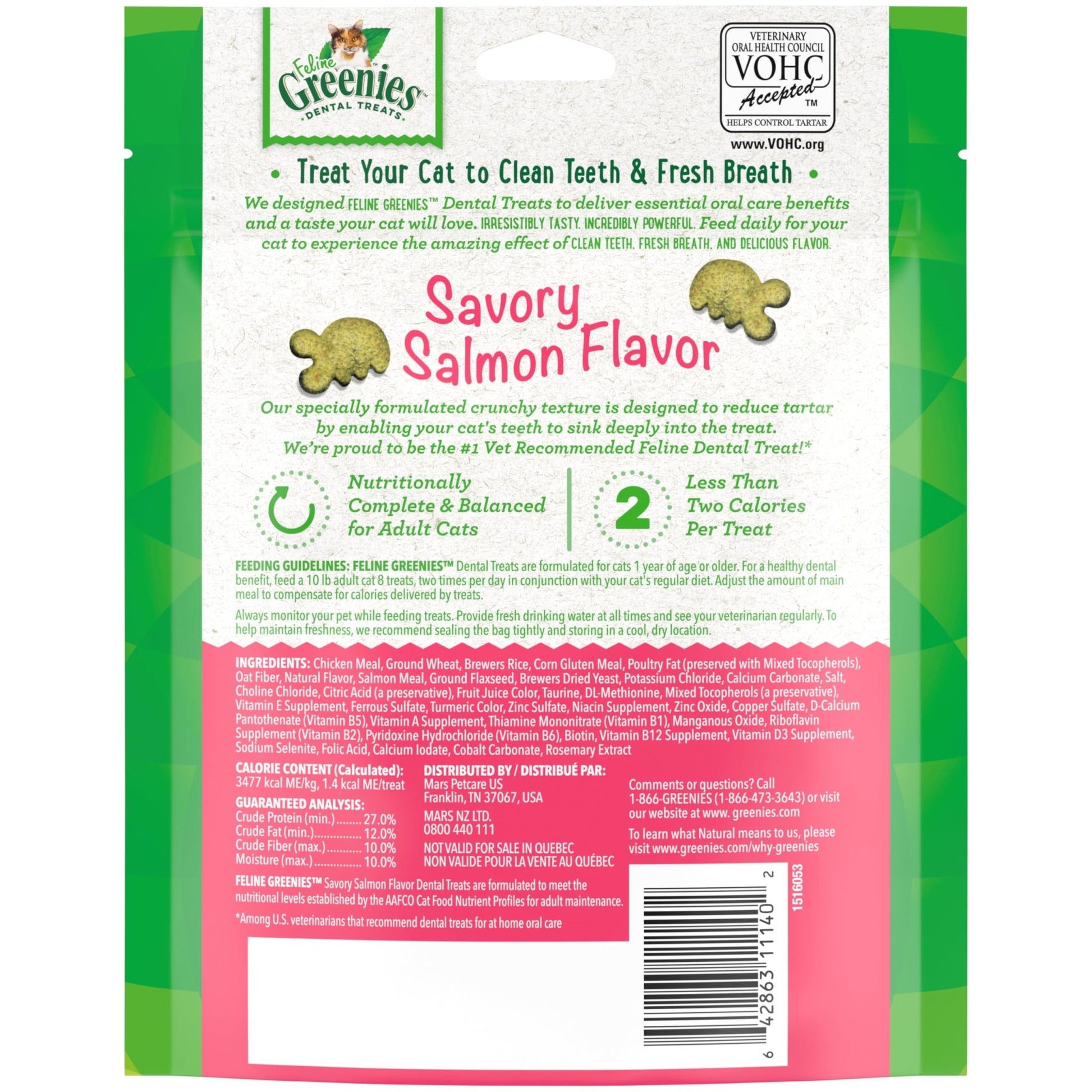 Greenies Feline Adult Natural Dental Care Cat Treats, Savory Salmon Flavor, 4.6 oz. Pouch