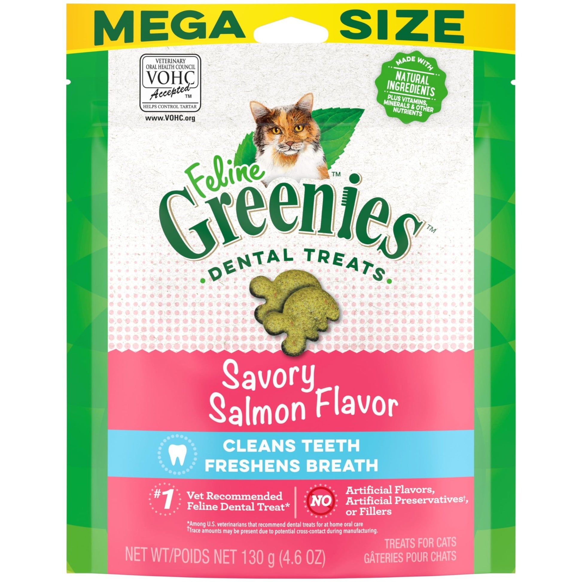 Greenies Feline Adult Natural Dental Care Cat Treats, Savory Salmon Flavor, 4.6 oz. Pouch