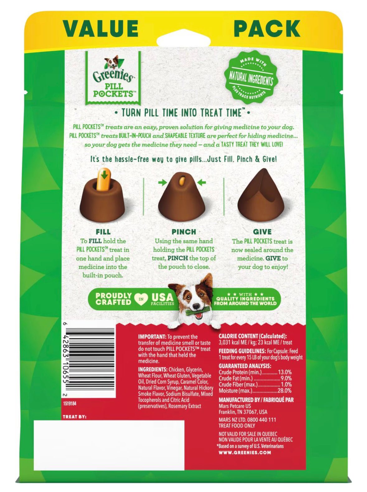 Greenies Pill Pockets Canine Hickory Smoke Flavor Dog Treats, 60ct 15.8oz