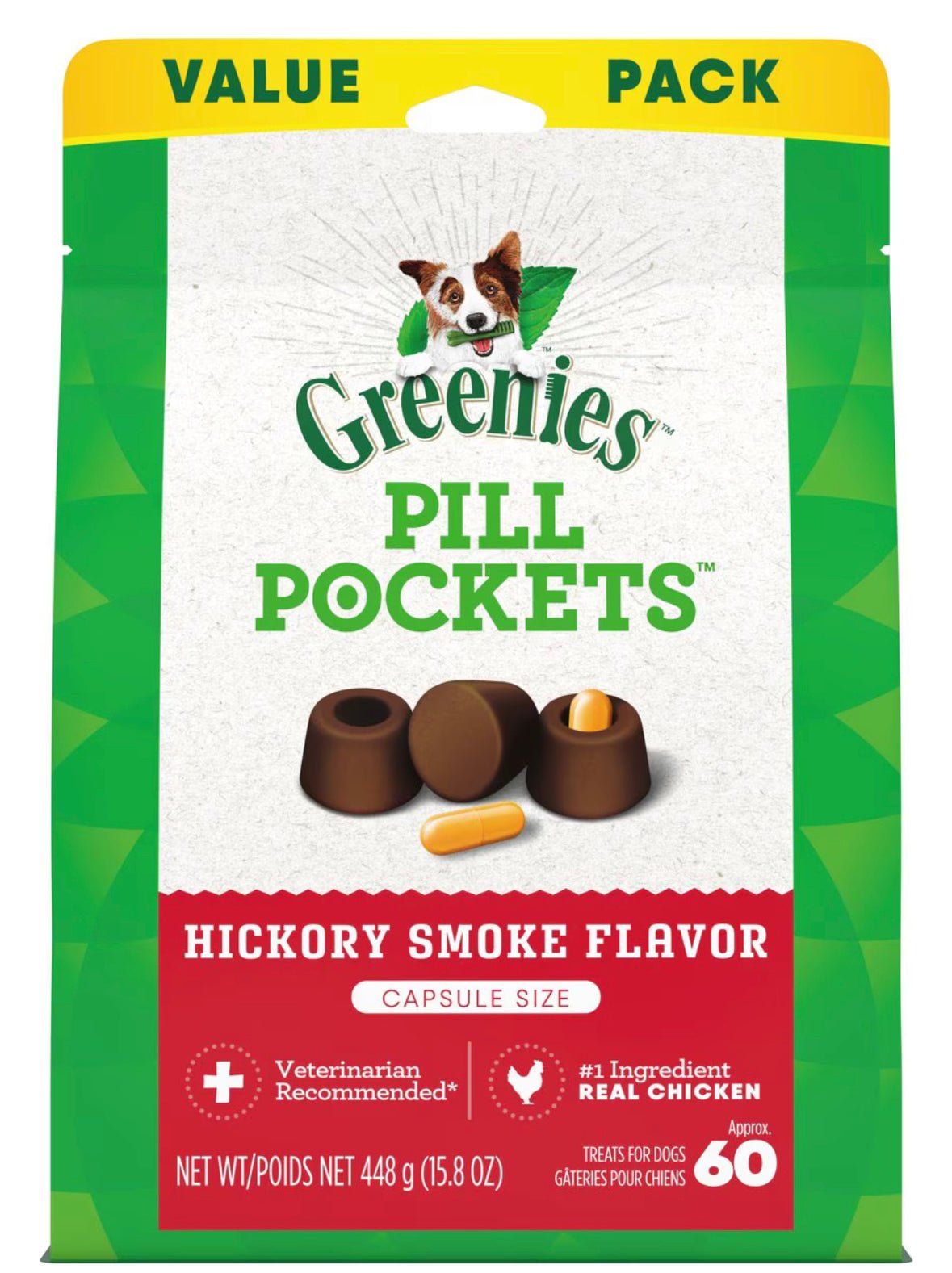 Greenies Pill Pockets Canine Hickory Smoke Flavor Dog Treats, 60ct 15.8oz