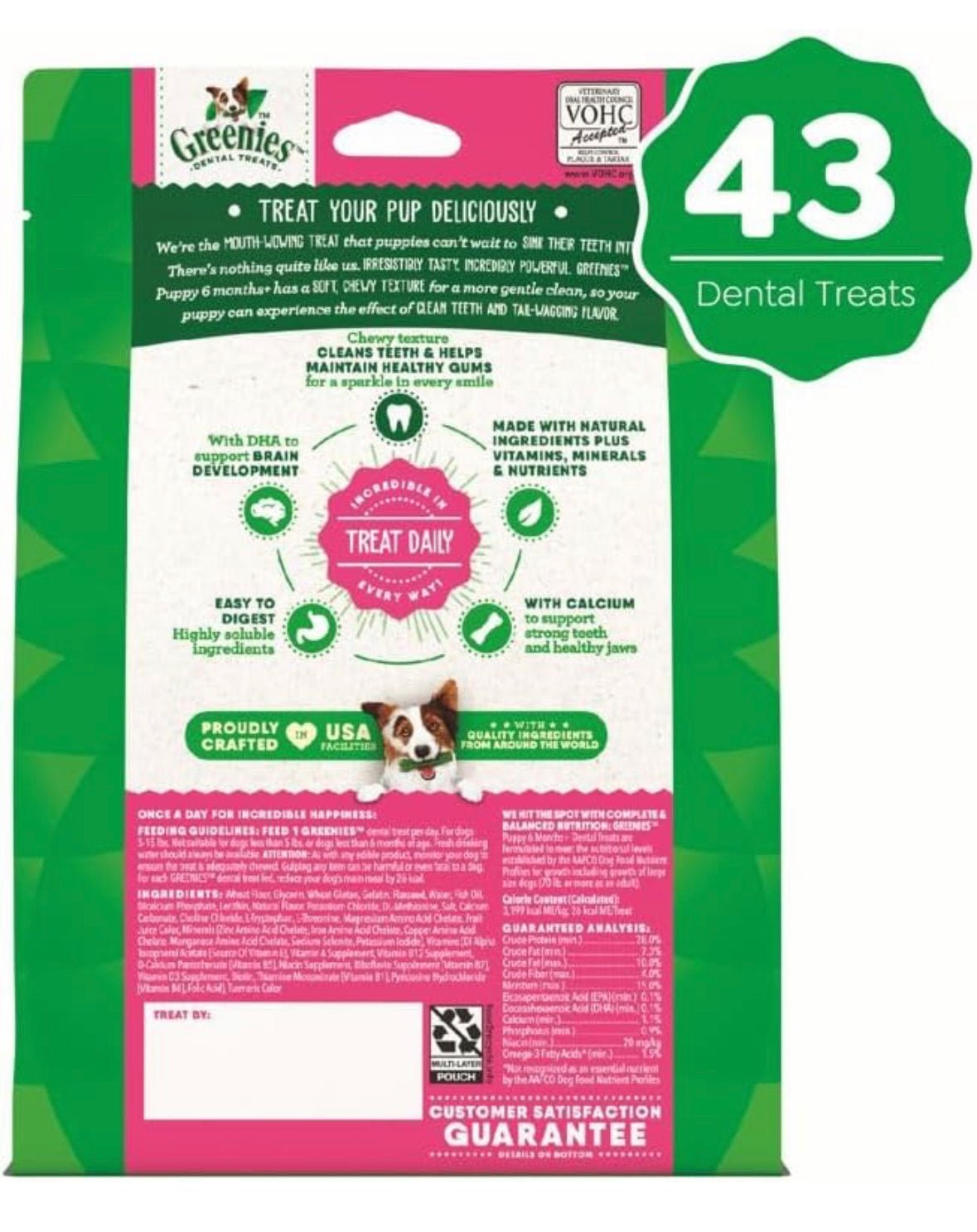 Greenies Puppy Teenie Size Natural Dental Dog Treats, 12 oz. Pouch (43 Treats)