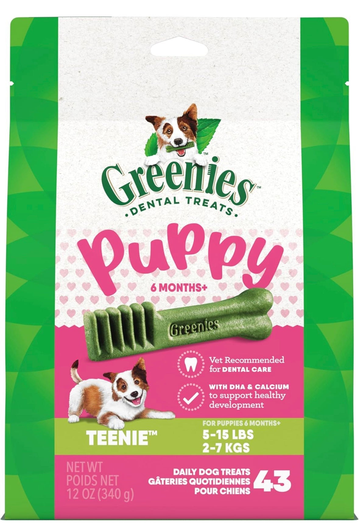 Greenies Puppy Teenie Size Natural Dental Dog Treats, 12 oz. Pouch (43 Treats)