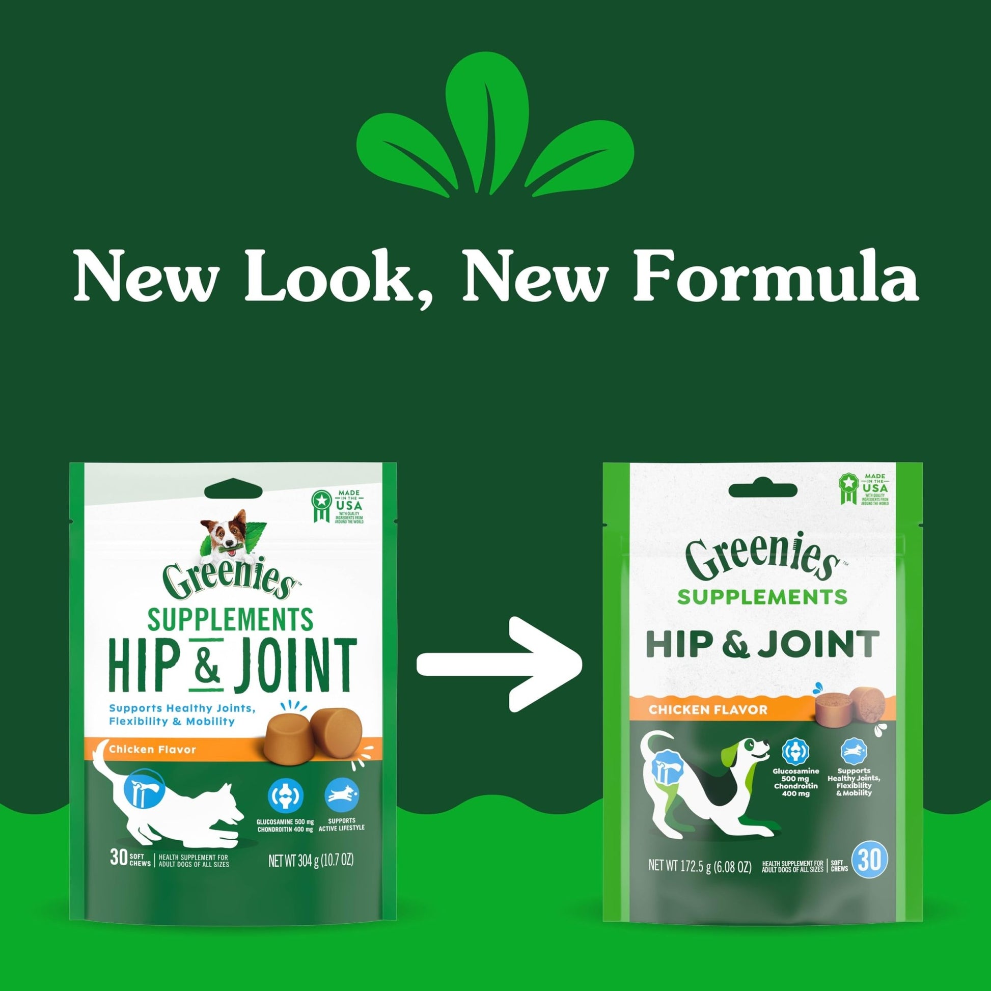 Greenies Supplements Hip and Joint Supplements for Dogs, Chicken Flavor, 6.08 oz., 30 Count Soft Chews Dog Joint Supplements