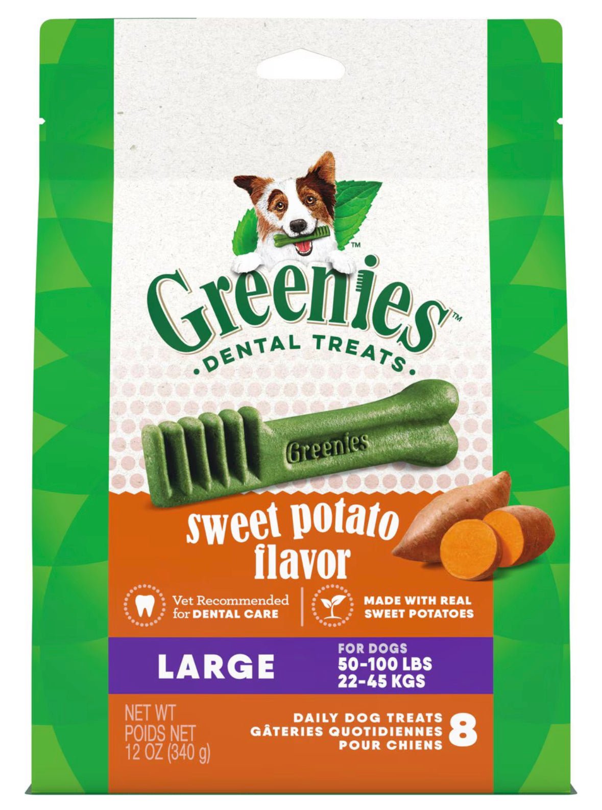 Greenies Sweet Potato Natural Large Dental Dog Treats, 8 count