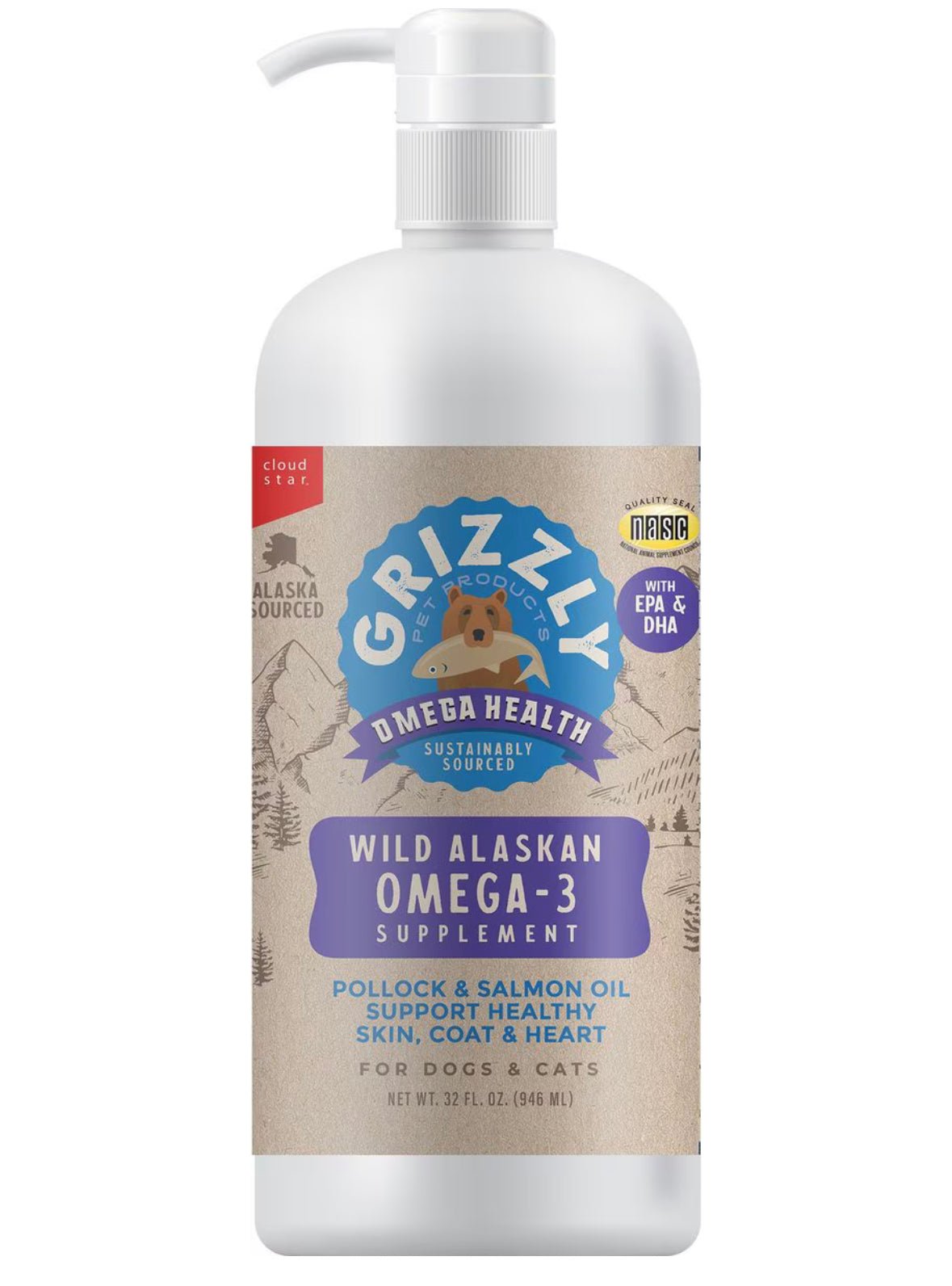 Grizzly Omega Health Omega - 3's Dog Supplement, 32 - fl oz bottle