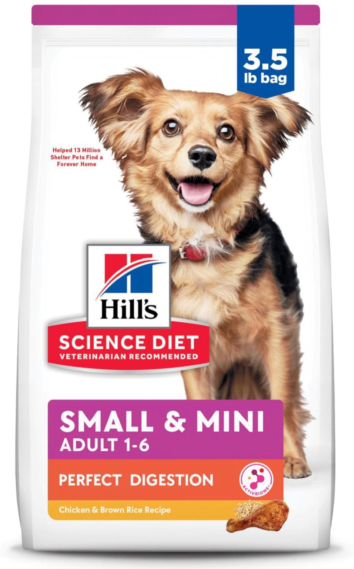 Hill's Science Diet Adult Perfect Digestion Small & Mini Dog Food, Chicken & Brown Rice Recipe, Dry, 3.5 lb