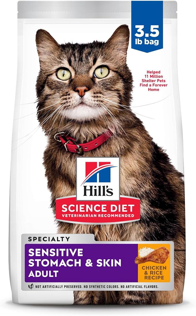 Hills science diet specialty sensitive stomach & skin adult chicken & rice recipe dry cat food kibble 3.5lbs 8523