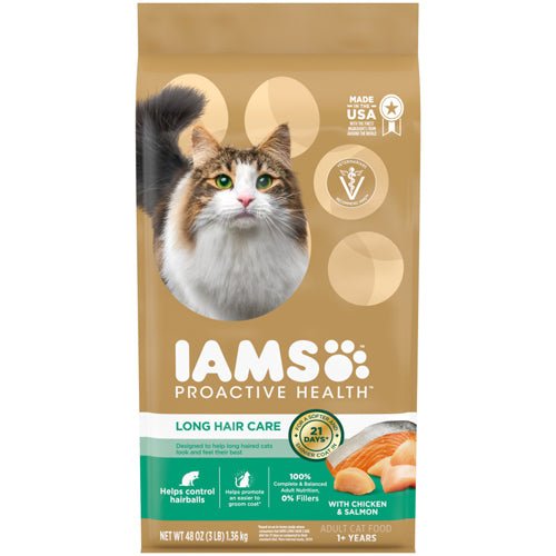Iams Proactive Health Adult Long Hair Dry Cat Food - Chicken Salmon - 3 Lb - dry cat food - 019014805488